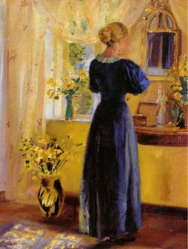 Anna Ancher : Young woman in front of a mirror